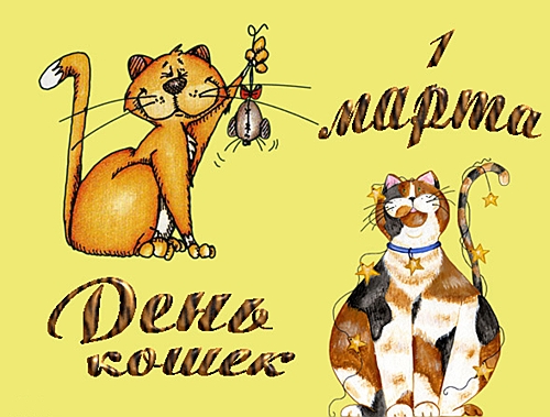 Открытка с днем кошек. Открытка с днем кошек и первым днем весны.