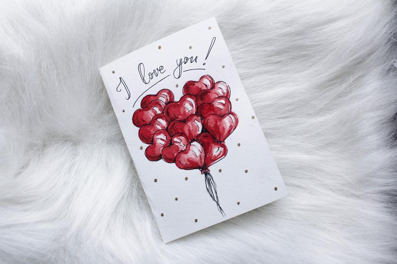 Анимация GIF открытка с сердцем и надписью I love you. Открытка с розовыми ро...