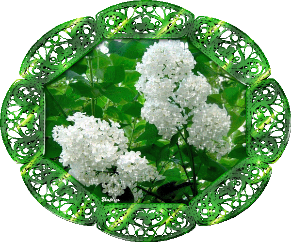 Открытка Доброе утро gif-анимация с бабочками и птицей сидящими на кусту сире...