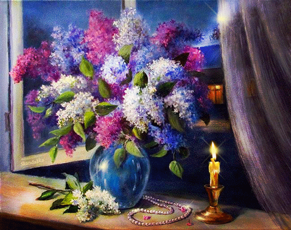 Картинки на рабочий стол с сиренью. GIF открытка с сиренью.  Картинки девушка с сиренью.