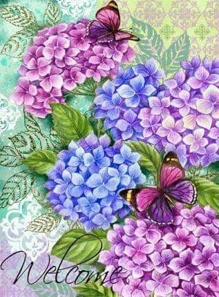 Открытка с нарисованными гортензиями. Открытка от всего сердца с гортензией.