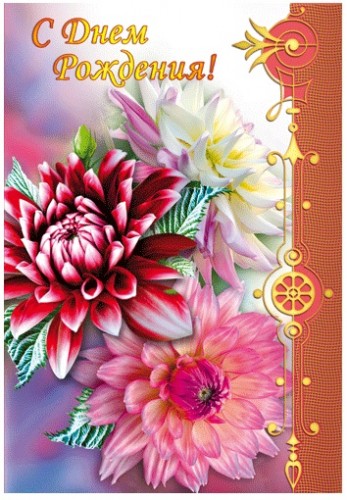 Картинка с георгинами. Открытка в День рождения с георгинами.