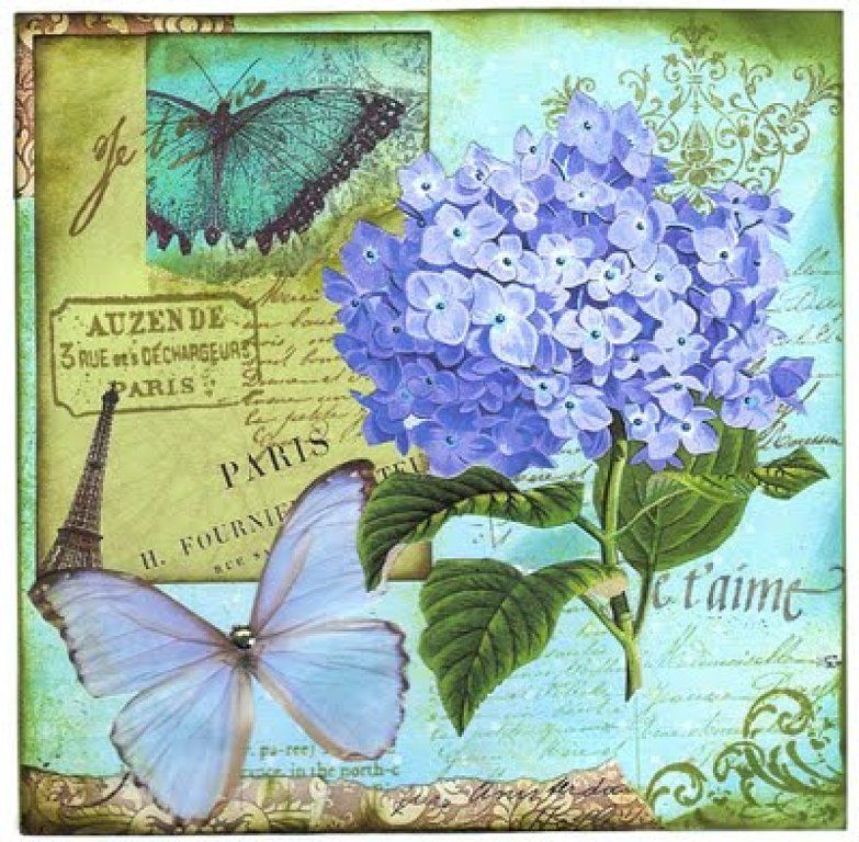 Открытка с нарисованными гортензиями. Открытка от всего сердца с гортензией.