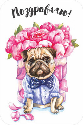 Открытка в День рождения с нежным букетом бело розовых пионов.