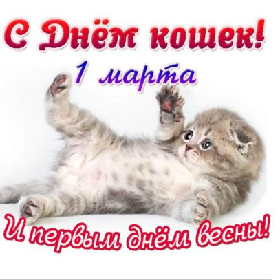Открытки с Днем кошек и первым днем весны. Открытки с Днем кошек скачать бесп...