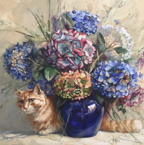 Открытка с нарисованными гортензиями. Открытка от всего сердца с гортензией.