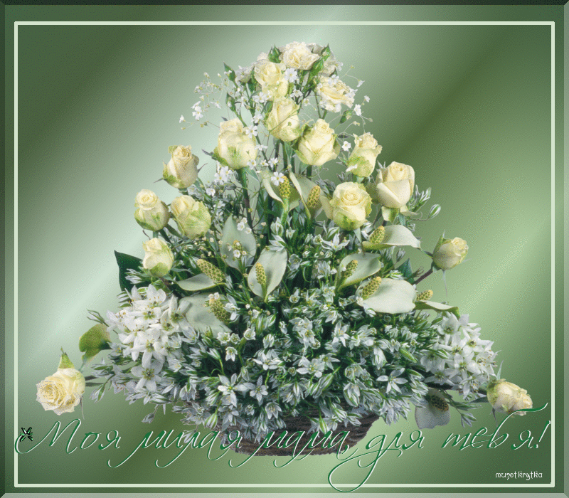 Открытка с тремя белыми розочками и текстом Эти розы для тебя!