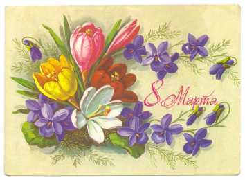 С крокусами Открытка С Днём рождения С белым крокусом и фиолетовыми прожилками.