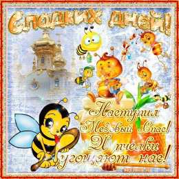 Медовый спас Открытка с медовым Спасом! Открытка с медвежонком Медовый Спас.