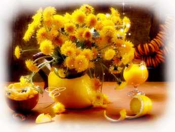 С одуванчиками Открытка гиф анимация жёлтая бабочка на желтых одуванчиков. 