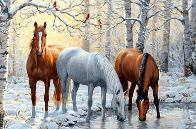 С лошадьми Открытка с красивым конём к Новому году. Открытки с лошадьми.