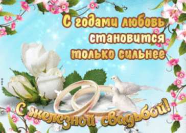 65 лет - железная свадьба Открытка с двумя лебедями, с железной свадьбой! 65 лет вместе!